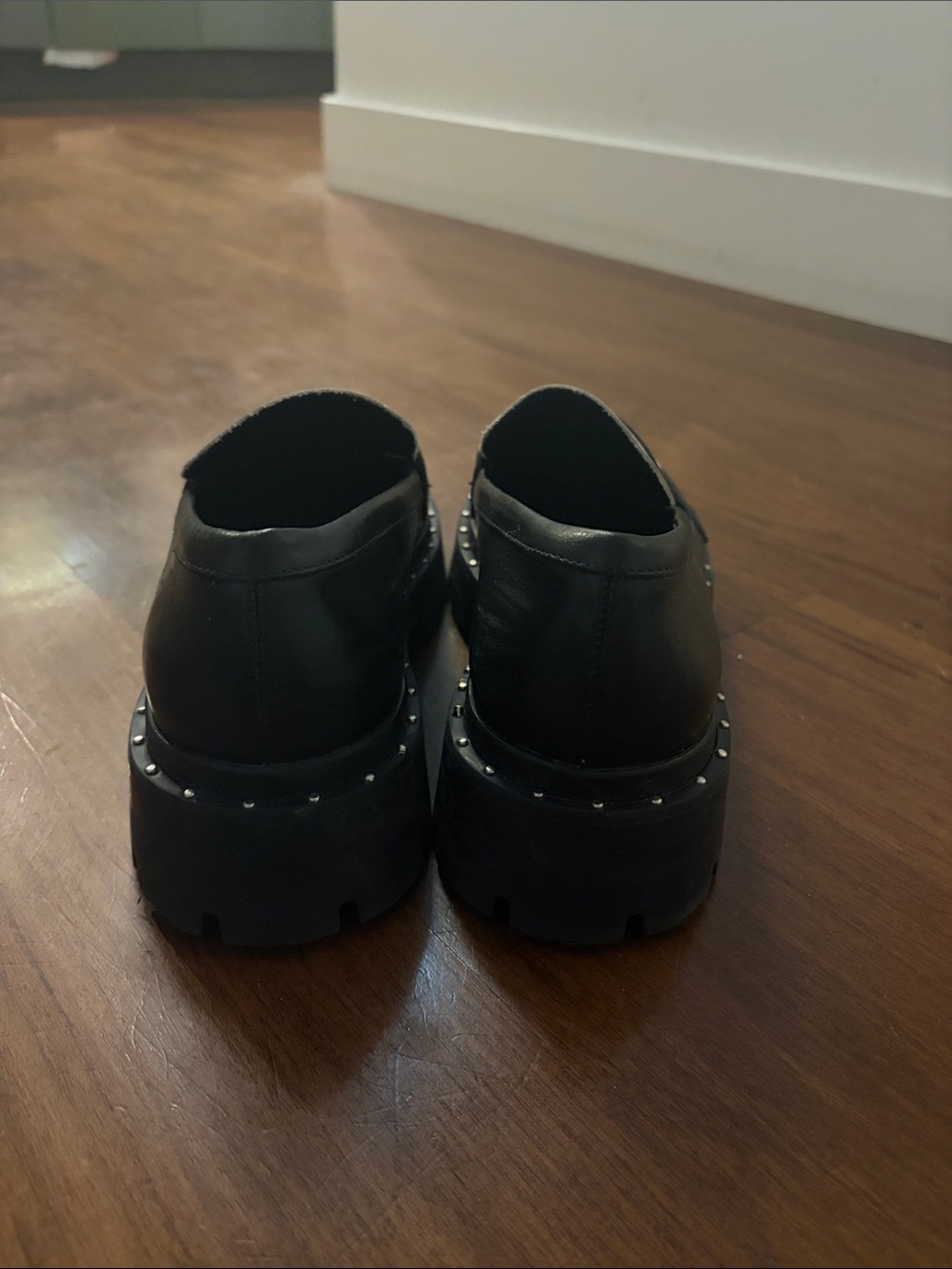 SCHUTZ Black and White Studded Leather Loafers - Picture 3 of 3